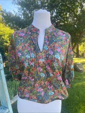 Boho Warm Floral Cotton Blouse Size 0 Balloon Sleeve Cottagecore Summer